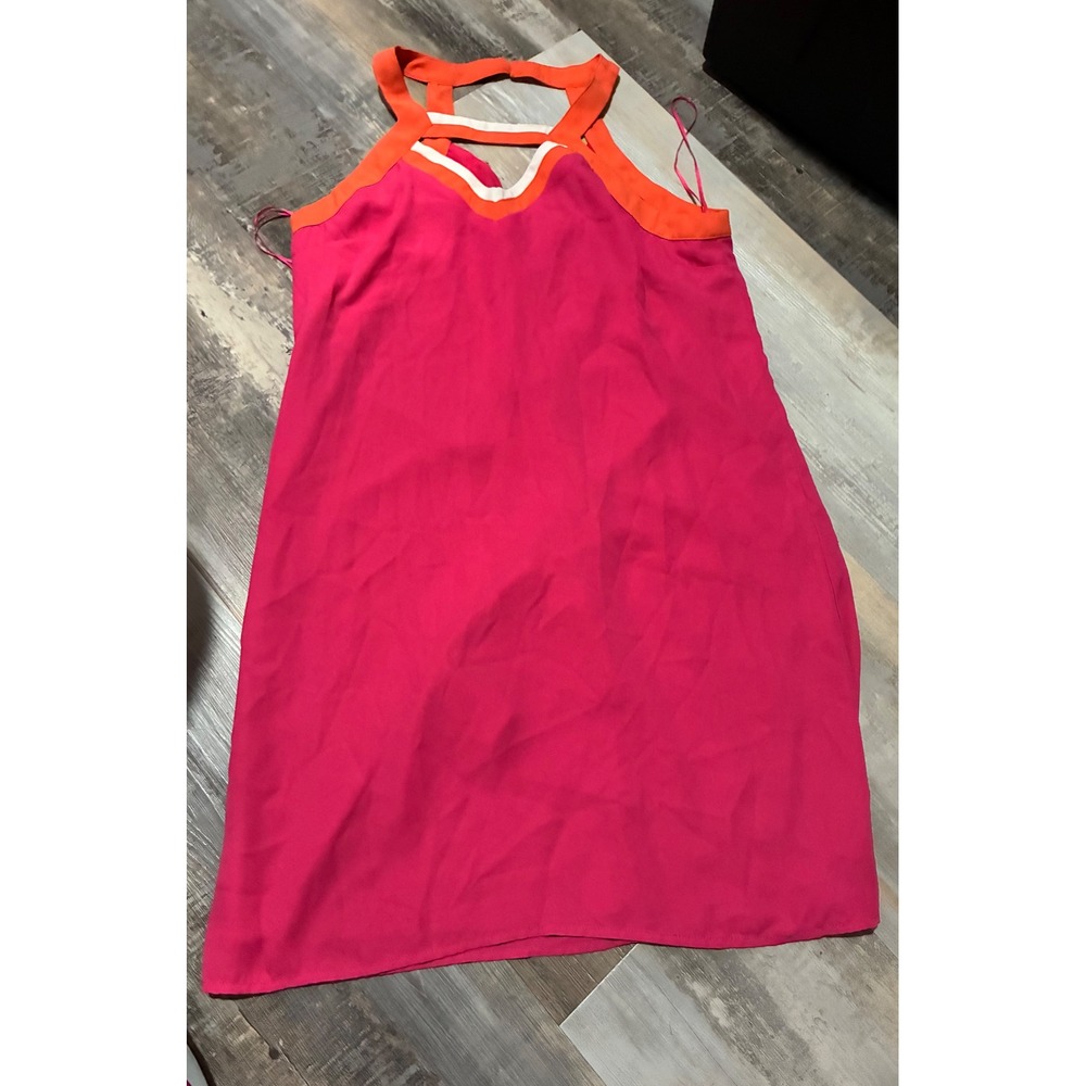 Skies Are Blue Pink Orange Colorblock Halter Neck Shift Dress Large